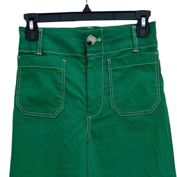Anthropologie Colette Contrast Stitch Cropped Wide Leg Pants Maeve Size 23 Green - Picture 4 of 11